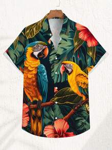 VIVINTIMO Parrot Bird Print Regular Fit Short Sleeve Casual Polo Shirt For Men - Multicolor - View 2