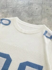 EASEVO Plus Size Men's Loose Hollow Digital Jacquard Round Neck Short Sleeve Knit Top, Suitable For Summer, School - White - View 6