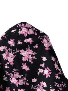 Breezaya Blusa sin mangas de cuello con cordón y estampada, plegable para mujeres - Negro - Ver 3