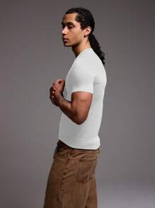 Musero Slim Fit Short Sleeve Crew Neck Basic Blank T-Shirt Essentials All Year Round Capsule - White - View 3