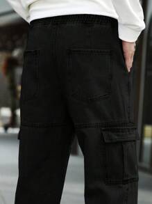 Manfinity Homme Loose Men's Flap Pocket Side Jogger Jeans - Black - View 8