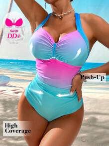Voyashape 1pc Women's Ombre Ruched Sexy Halter One Piece Swimsuit, For Vacation For Summer - Multicolor - View 4