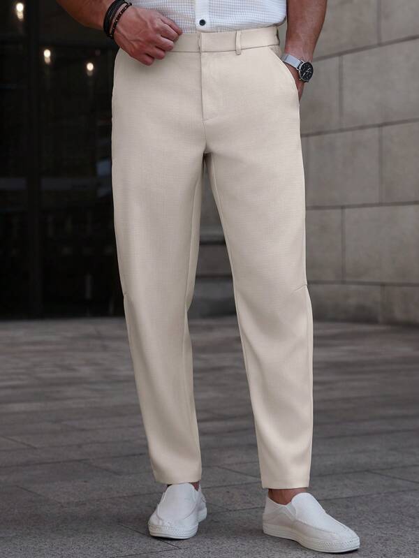 Manfinity RelaxMax Pantalones casuales de unicolor con bolsillos y corte entallado para hombres, versátiles y cómodos para usar y apropiados para salir, otoño