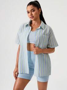 Hanevo Women's Summer Casual Loose Striped Shirt With Stylish Design, Slimming - Multicolor - View 3