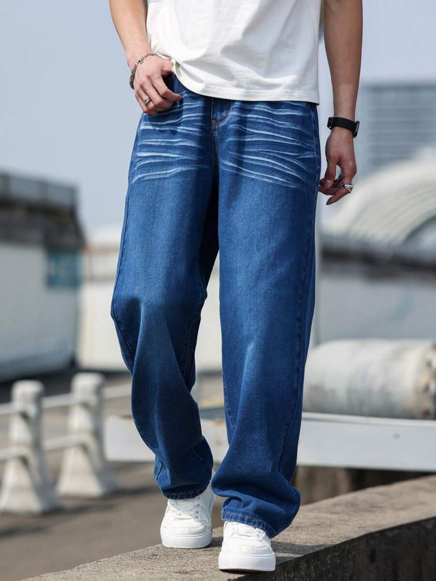 Manfinity Homme Męskie modne jeansy jeansowe, odpowiednie na lato - Niebieski - Zobacz 1