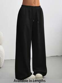 SHEIN PETITE CURVE 大码女式夏季简约前系带宽松裤，休闲日常女裤，Y2K风格女式夏季阔腿裤，教师款，商务休闲女式情人节款 - 黑色 - 查看 1