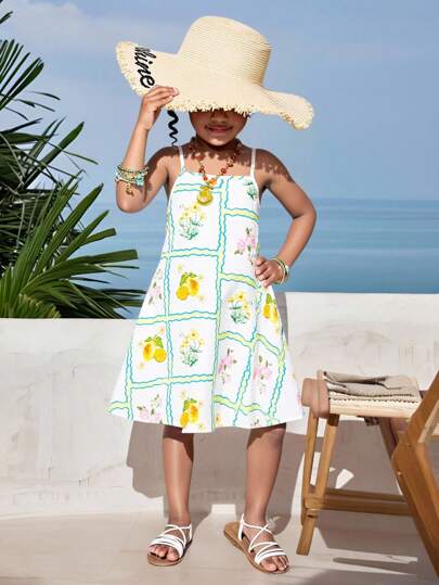 Young Girls Casual Floral Print Sleeveless Dress, Summer