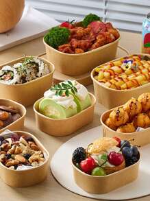 10pcs/20pcs/30pcs Disposable Snacks & Nuts Packaging Box, Kraft Paper Packing Box With PET Cover, Sturdy And, Restaurant Dedicated Packing Box, Student And Adult Lunch Box, Fruit Platter Packaging Box, Outdoor Picnic Packing Box