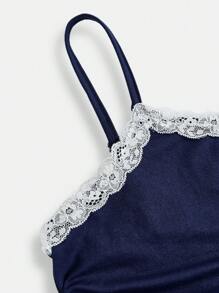 Girlism 2 件套少女女孩春夏、新年、情人节“干净女孩”造型，海军蓝无袖背心和短裤，休闲纯色夏季度假风格假日装，灰色/复古 - 藏蓝色 - 查看 3