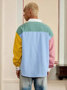 SWAVVY 1 pièce Veste chemise en velours côtelé style vintage avec col contrasté, style décontracté Y2K, idéal pour la rentrée scolaire, l'automne et Halloween