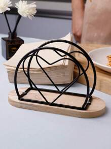 1pc Wooden Base Iron Art Napkin Holder, Vertical Metal Tissue Dispenser, Tabletop Decoration Accessory, For Home, Restaurant, Hotel And Cafehome Decor,School Supplies - Multicolor - View 10