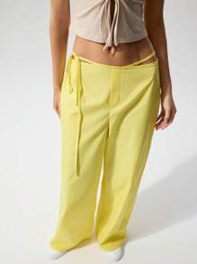 Menodora SHEIN Sport Cloudkiss 20%Cotton Women's Casual Solid Color Woven Low Waist Straight Leg Pants - Butter Yellow - View 7