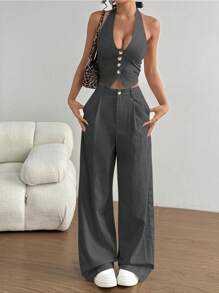 SHEIN PETITE Women Two Pieces Outfits For Daily Wear - Dark Grey - View 5