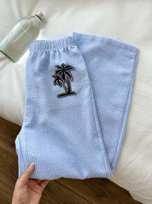 SHEIN 青少年男孩夏季轻便度假蓝色泡泡条纹宽松裤 - 藍色 - 查看 4