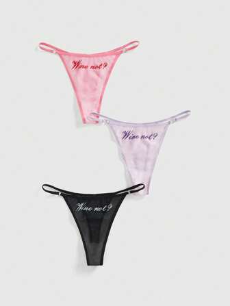 Kawaii Set da 3 pezzo Slip donna minimalista comoda in rete, con stampa grafica, colori a contrasto, estivo, sexy