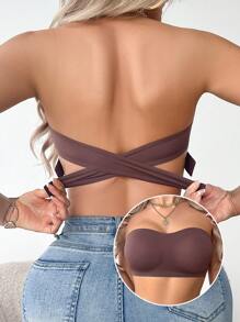 SHEIN Women's Wireless Bra, Removable Padded, Wireless, Strapless For Everyday Wear Casual - Coffee Brown - View 1