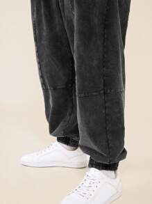 EASEVO 大码男式休闲水洗连帽衫和慢跑裤套装 - 黑色 - 查看 5