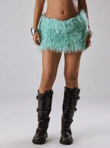 MUSERA Fluffy Fur Mini Skirt Spring, Summer, Holiday, Vacation, Ibiza, Festival, Rave, Cool Girl
