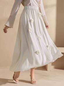 Graceveil Women's High Waist Floral 3D Pleated A-Line Skirt - Apricot - View 4