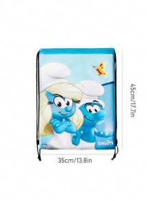The Smurfs X SHEIN 卡通人物图案印花涤纶抽绳背包，健身包，背包，休闲包，旅行包，运动沙滩背包，男女皆宜