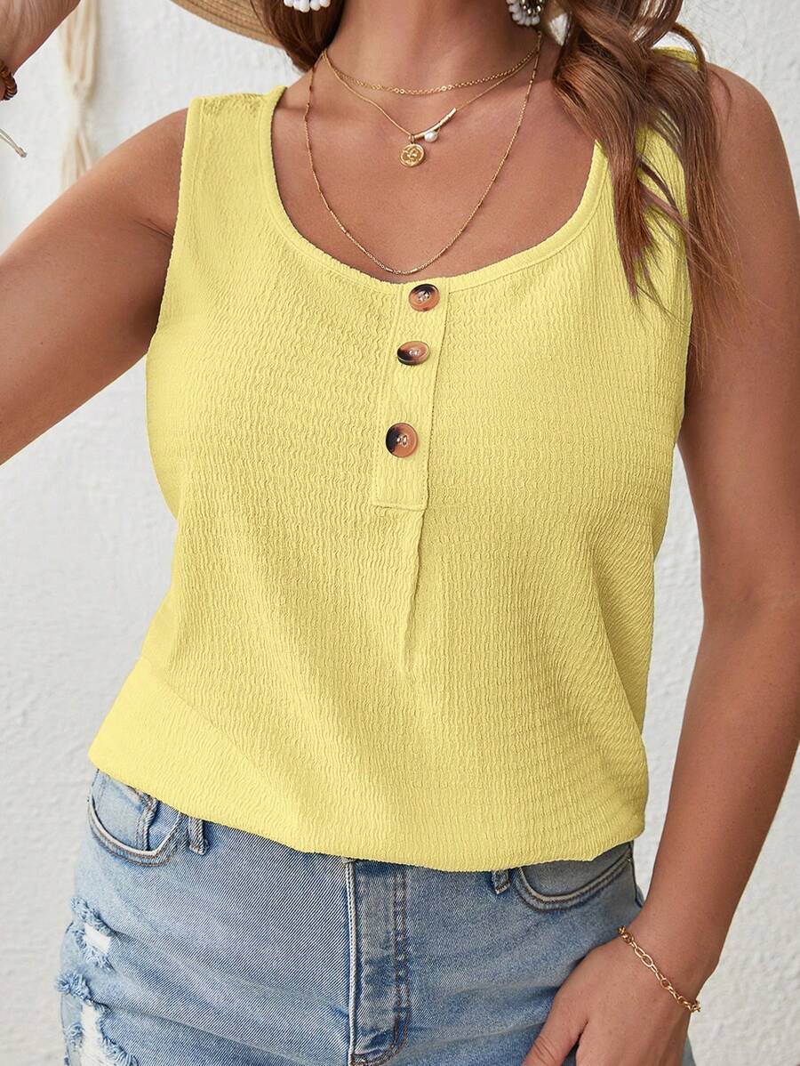SHEIN VCAY Camiseta de tirantes de talla grande de unicolor y cuello redondo - Mostaza Amarilla - Ver 1