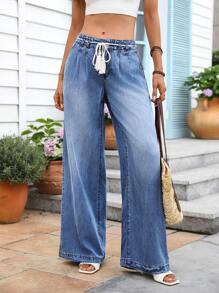 SHEIN Women's Casual Fringed Loose Wide Leg Pants