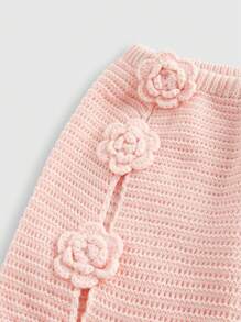ROMWE Women 3D Floral Knitted Mini Skirt, Casual Vacation - Baby Pink - View 4