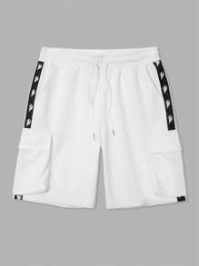 Manfinity Homme Men's Drawstring Waist Cargo Shorts, Casual Sports - White - View 3