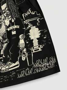 ROMWE MEN Goth Men's Street Graphic Character Print Shorts, Suitable For Daily Wear In Spring & Summer