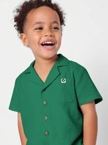 SUMWON 男童休闲纽扣短袖衬衫套装夏季棉麻质感儿童度假海滩度假装