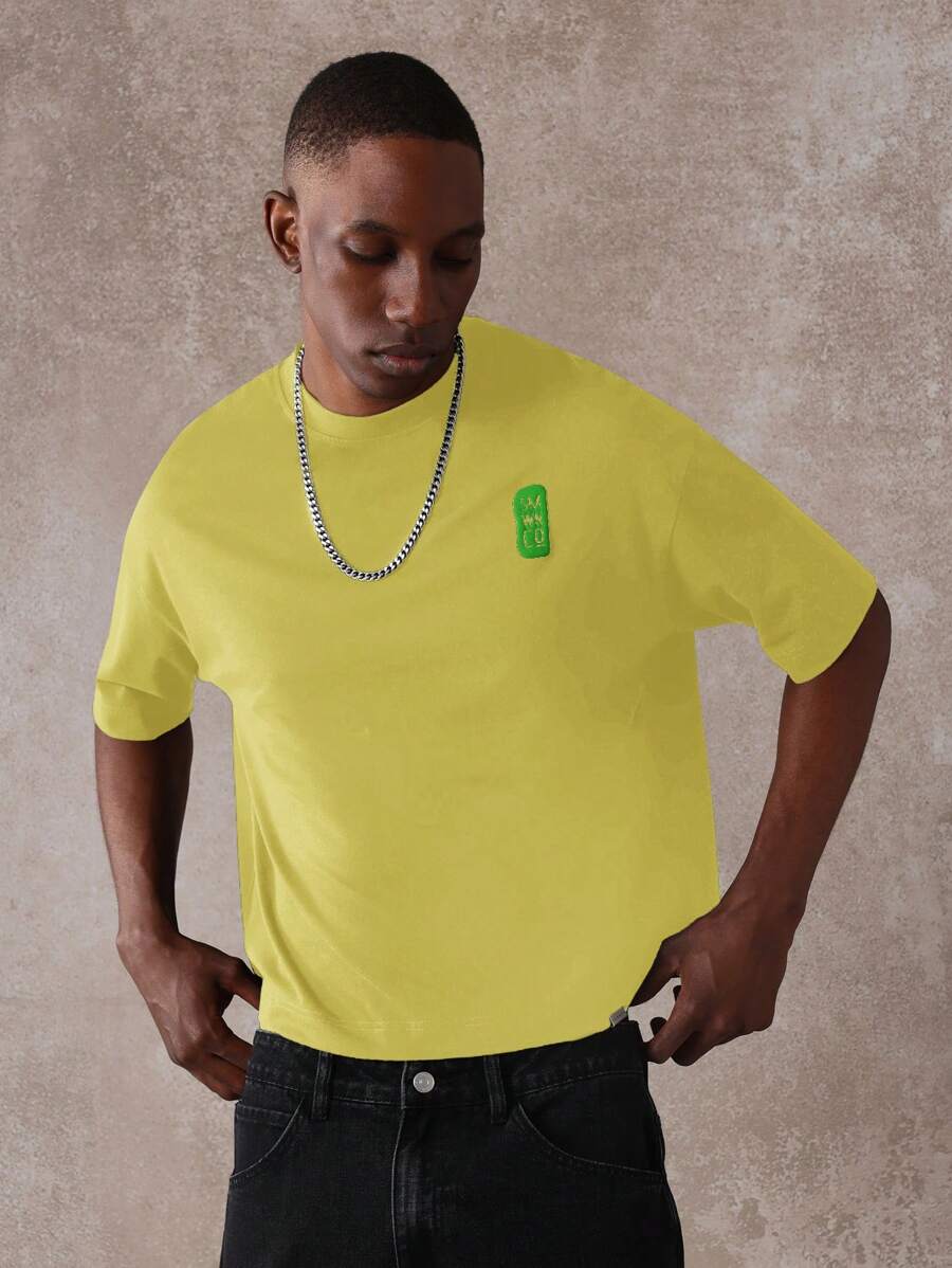 SUMWON Summer Festival Statement T-Shirt Super Soft Neon Art Design Contemporary Casual Streetwear Handwritten Graphic Print - Yellow - View 1