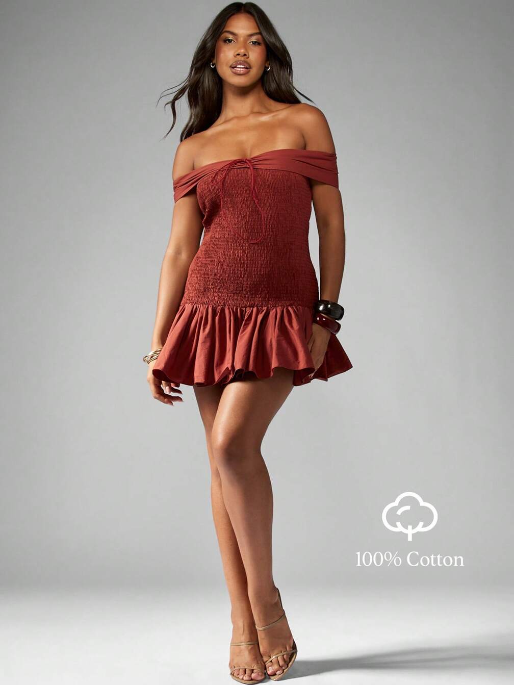smocked off the shoulder mini dress Plus Size - Smocked Skater Off-Shoulder Mini Dress