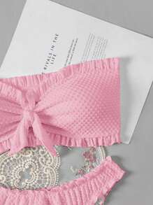 Swim Mod Women's Solid Color Textured Bikini Swimsuit Set, Vacation And Beach For Summer - Pink - View 4