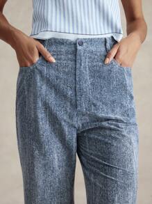 Briarwyn Women High Waist Transparent Pocket Flared Pants, For Spring & Summer Casual Wear Women S Bottoms Women Summer Clothing 4th Of July Palazzo Flare Jeans - Blue and White - View 7