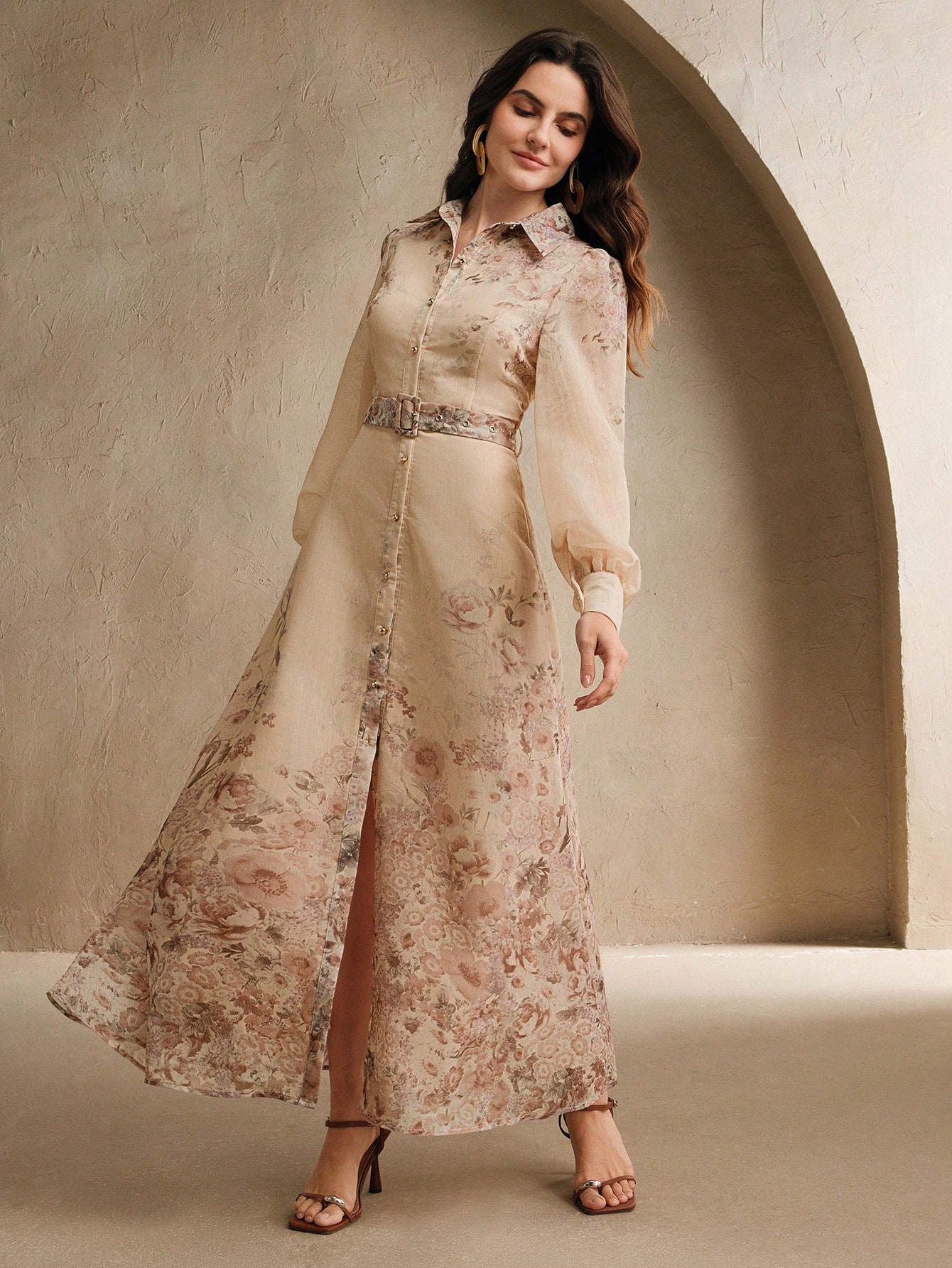 Anewsta فستان أنيق بأكمام كبيرة ديكور طباعة زهور،...