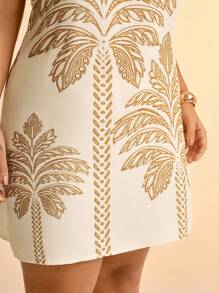 CAJUNI Váy mùa hè in họa tiết cỡ lớn cho nữ, thời trang - Màu be - Xem 6