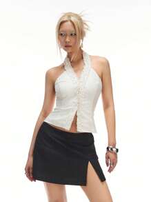 LYSMO 白色休闲领带女式荷叶边时尚吊带背心 - 白色 - 查看 4