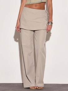MUSERA Low Rise Layered Wide Leg Trousers With Skirt Overlay Summer Vacation Y2k Streetstyle Cool Girl Festival Holiday Graphite