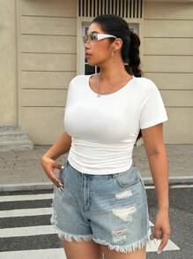 Muchica Áo thun co giãn cỡ lớn có eo thon để định hình vòng eo của bạn - trắng - Xem 4