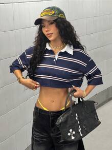 SHEIN PETITE 女式百搭休闲条纹短袖 T 恤，春夏