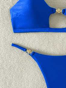 Swim SXY 女士夏季海滩性感度假金属配饰、细肩带、丁字裤、性感比基尼套装