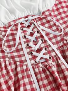 SHEIN MOD Retro Red Plaid Patchwork Dress For Women,Summer Dress,Vacation Outfits Woman,Summer Outfits For Women,Western Wear Women,Country Outfits,Beach Vacation Wear,Boho Dress Women,Easter Dress Women,Old Money Style,Dresses For Women Summer