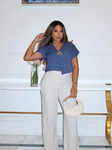 Xyvia Damen Geldstil Herbst asymmetrisches Hemd mit Metallknöpfen