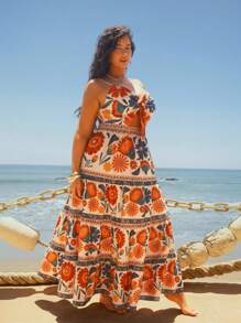 Travachic 大码浪漫花卉印花扭纹连衣裙，粉色，夏季 - 粉色 - 查看 4