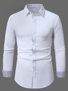 Manfinity Mode Plus Size Men Geometric Print Patchwork Long Sleeve Casual Shirt