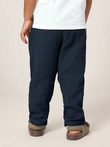 SUMWON 棉质透气休闲裤，夏季舒适透气，适合休闲度假穿着，弹性腰带，宽松版型。 - 藏蓝色 - 查看 5