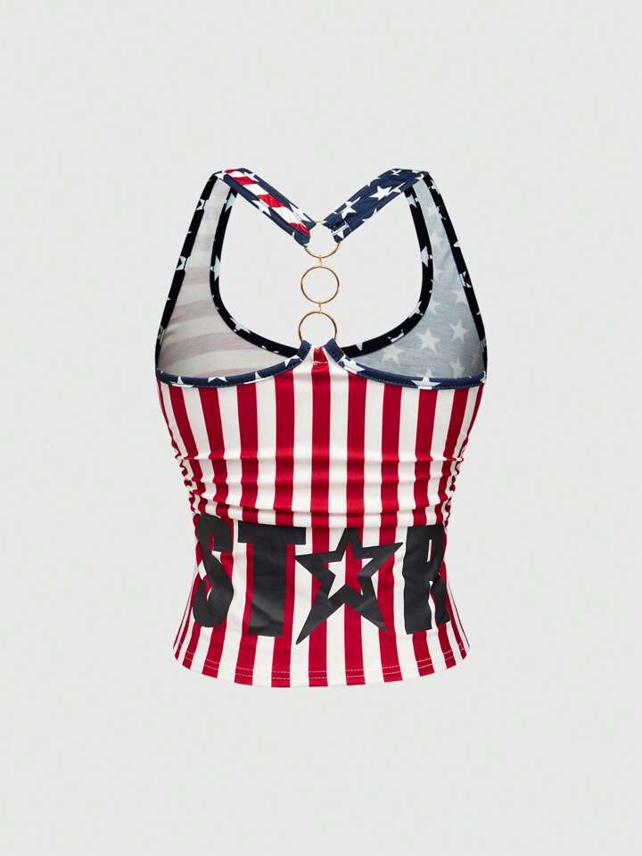 Our Y2K Style Women 4th Of July Slim Fit Halter Neck Tank
