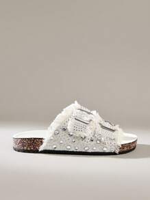 Solecia Women's Round Toe Rhinestone Fringed Fashion Daily Casual Sandals - Beige - View 1