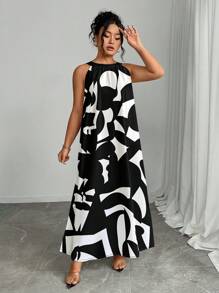 SHEIN Vestido Halter com Estampa Floral e Cor Contrastante Plus Size Feminino