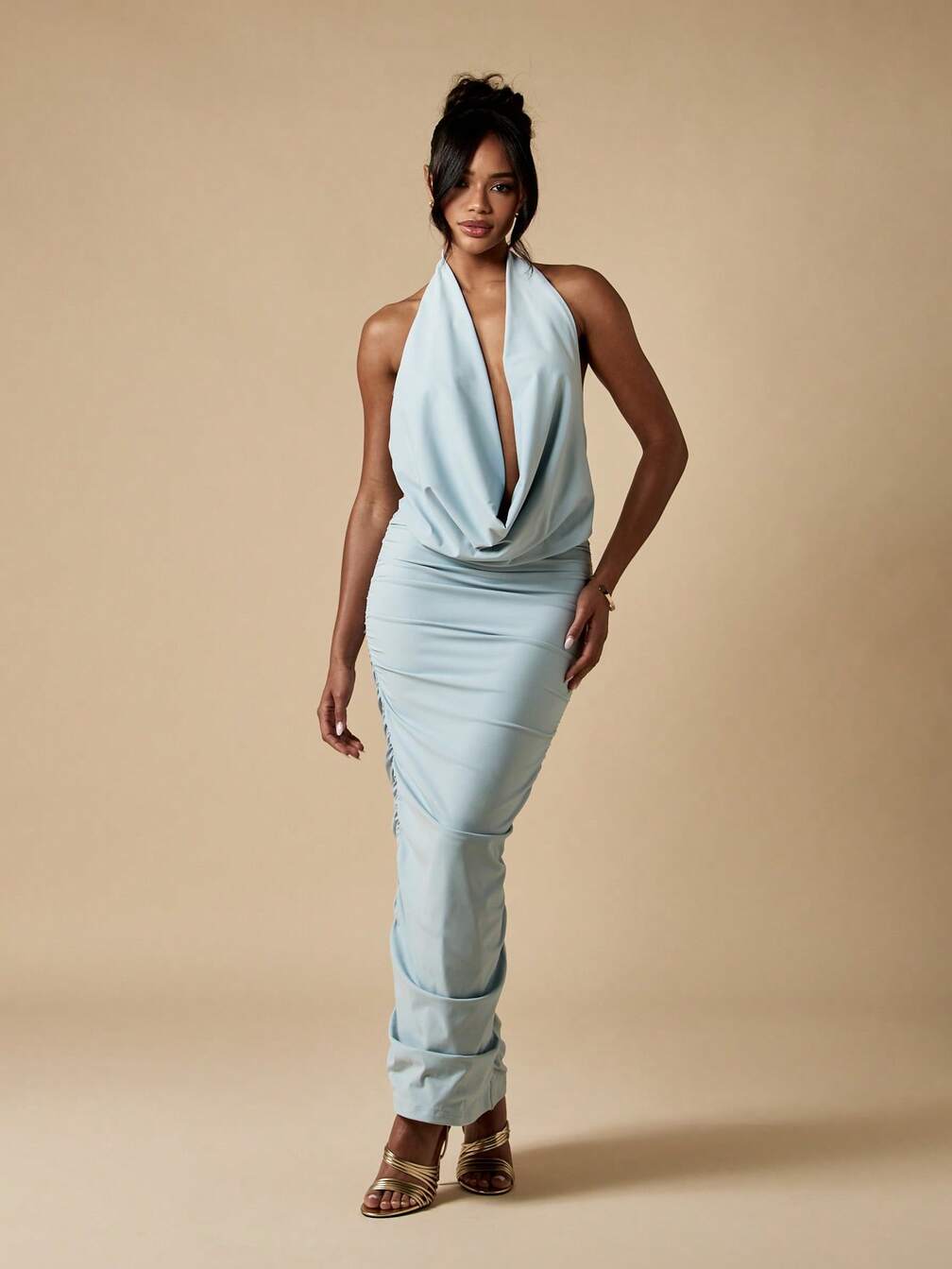 ruched dress missguided MISSGUIDED Elegant Ruched Halter Neck Backless Design Mini Dress｜MISSGUIDED